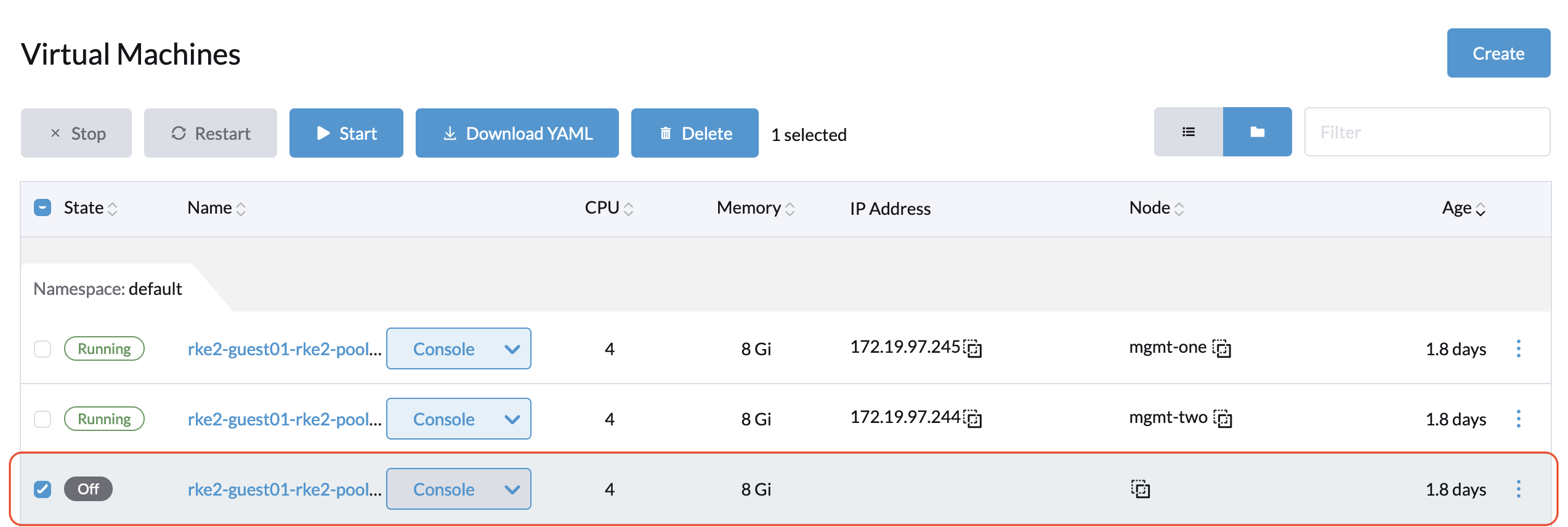 Stop the target VM